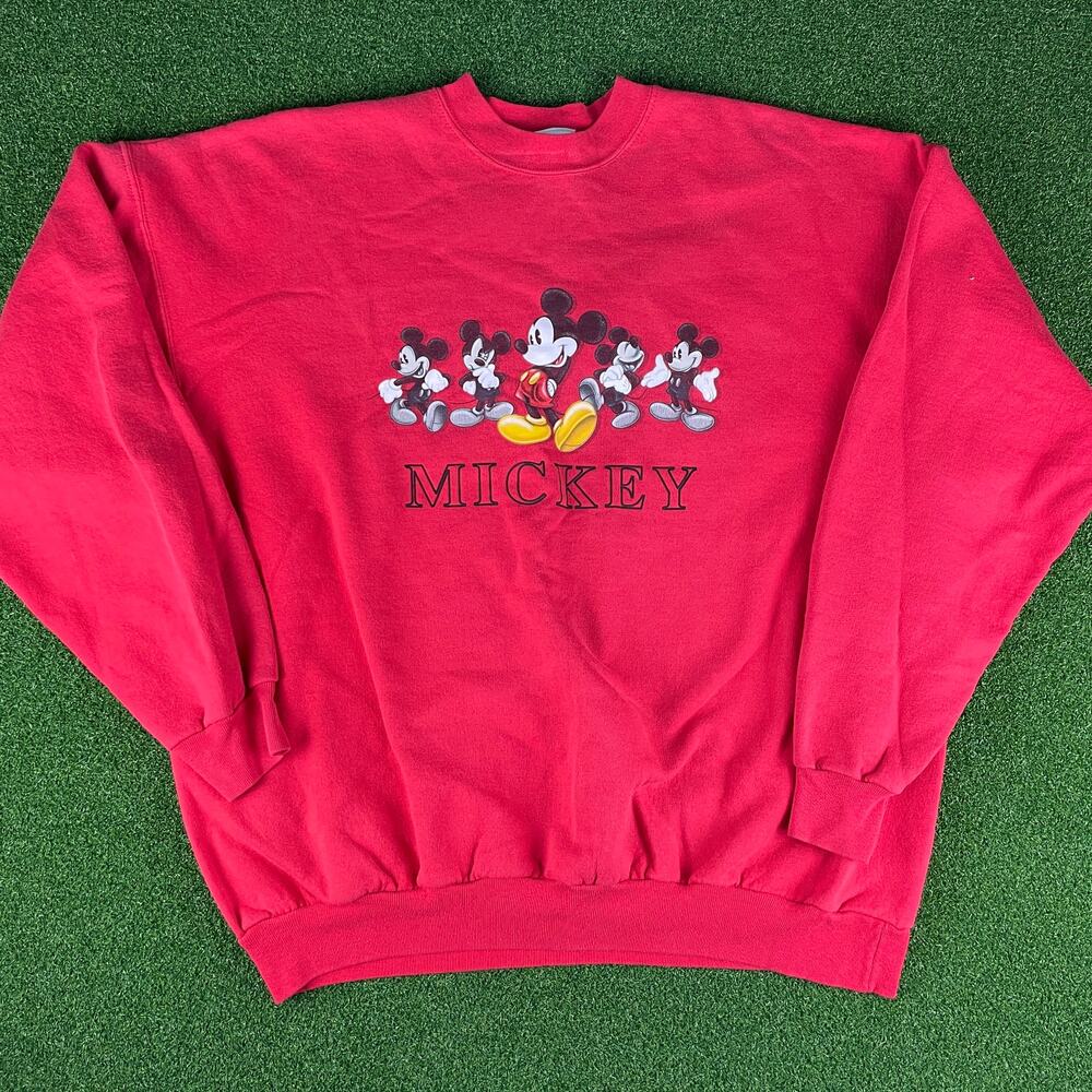 Vintage Y2K Disney Store Micky Mouse Red Graphic Crewneck Sz XL